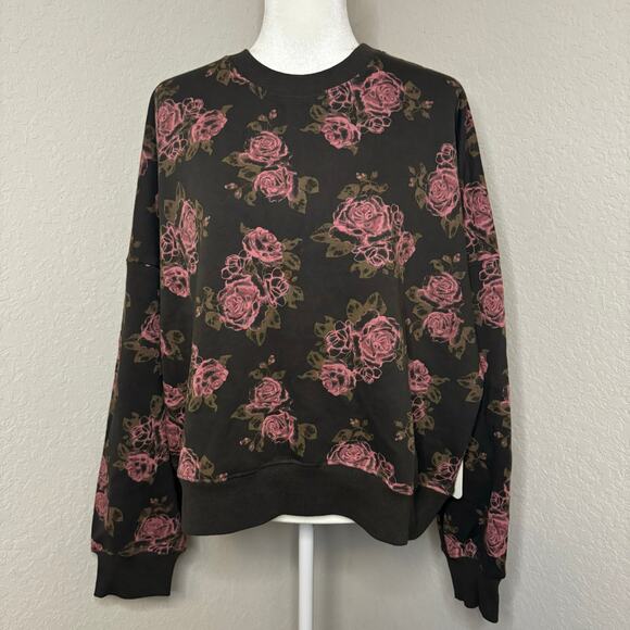 Taelynn Crew Neck Flower Printed Sweat Shirt Women's Large Pullover Lounge Wear - Picture 2 of 10
